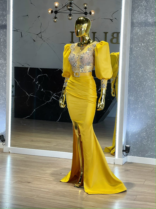 Deep SlitLuxuriousPuff SleevesWomen - Blini Fashion House