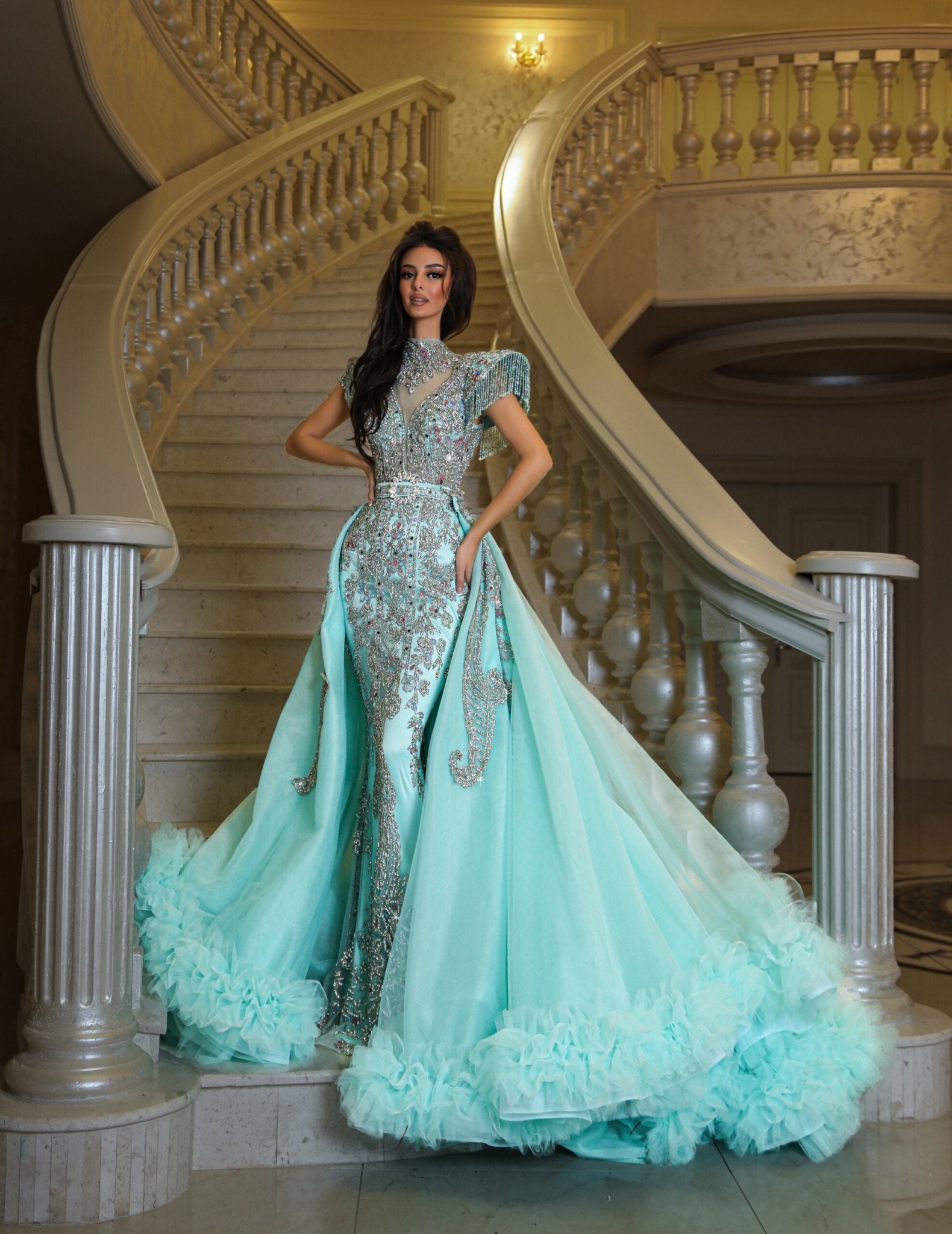 BeadsHigh NeckLong DressWomen - Blini Fashion House