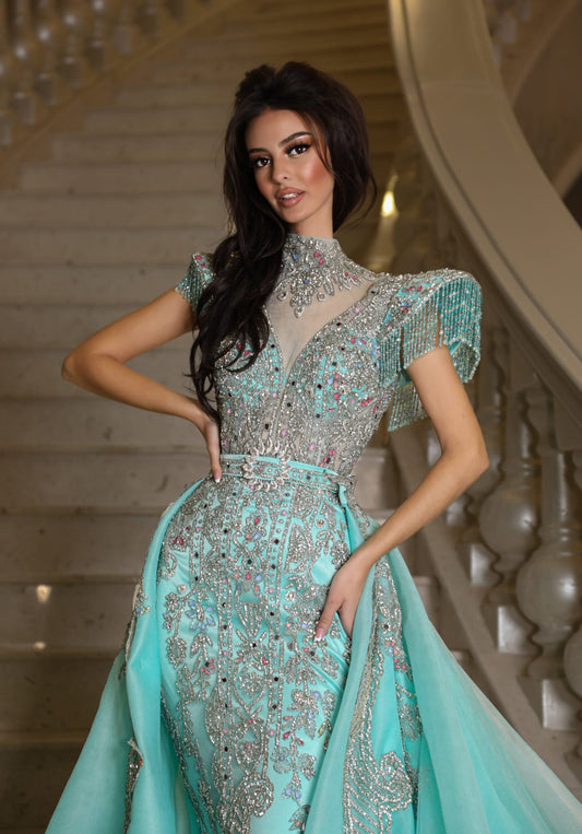 BeadsHigh NeckLong DressWomen - Blini Fashion House