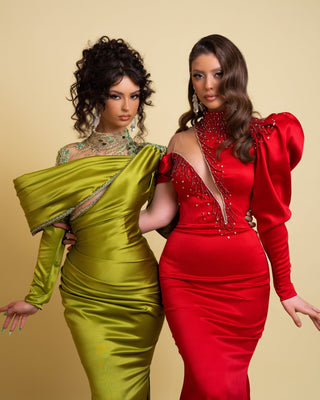 Stylish Red and Green Satin Dresses