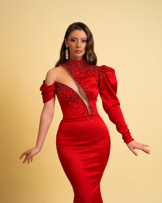 Satin Evening Gown in Bold Red