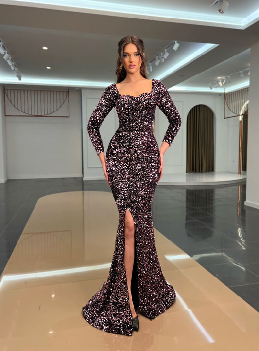 Deep SlitLong DressLong SleevesWomen - Blini Fashion House