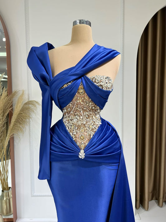 BeadsBlueLong DressWomen - Blini Fashion House