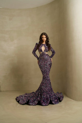 Elegant mermaid sequin dress in a mesmerizing design, radiating glamour and sophistication.
