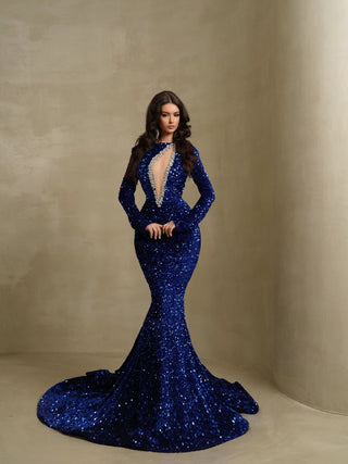 Elegant royal blue long sleeve dress for a sophisticated look
