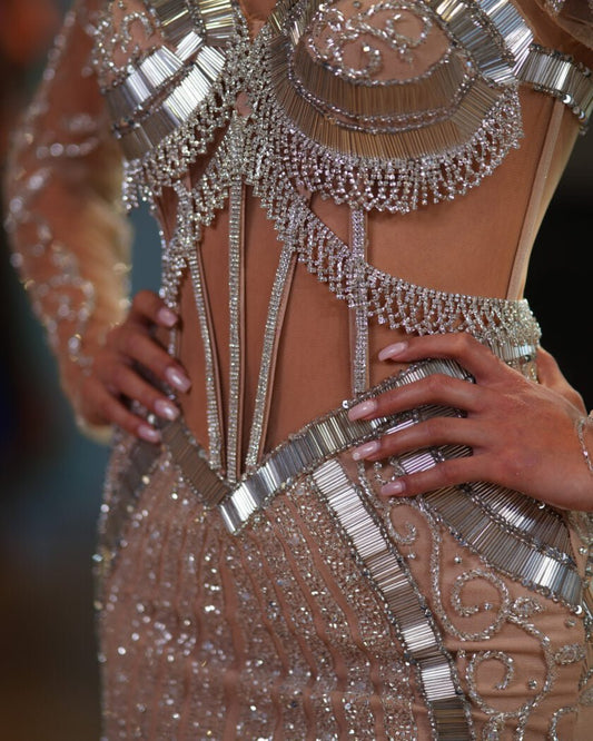 BeadsHigh NeckLong DressWomen - Blini Fashion House