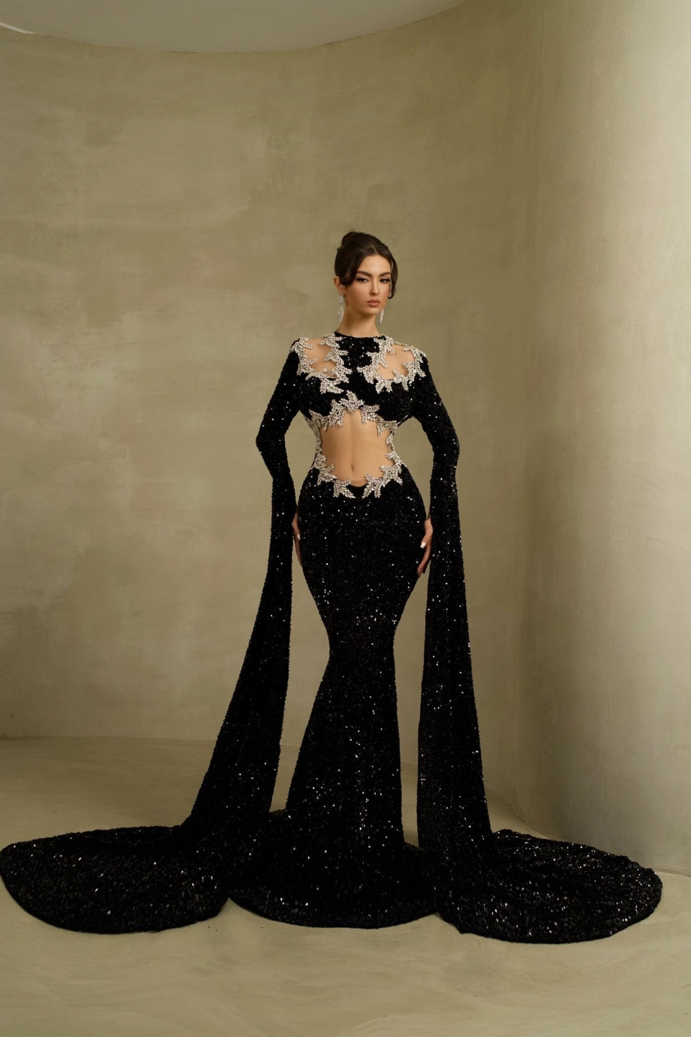 Leilana Cut-Out Dress with Waist Cut and Sleeve Cape – Blini