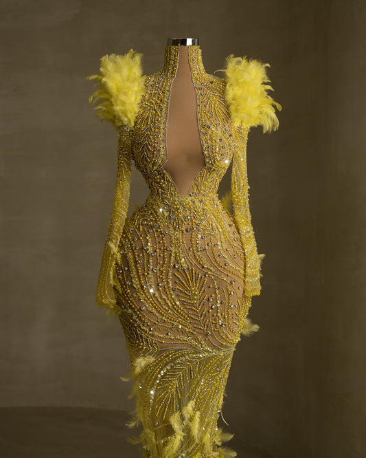 Sophisticated high-neck gown with stylish cut-out details