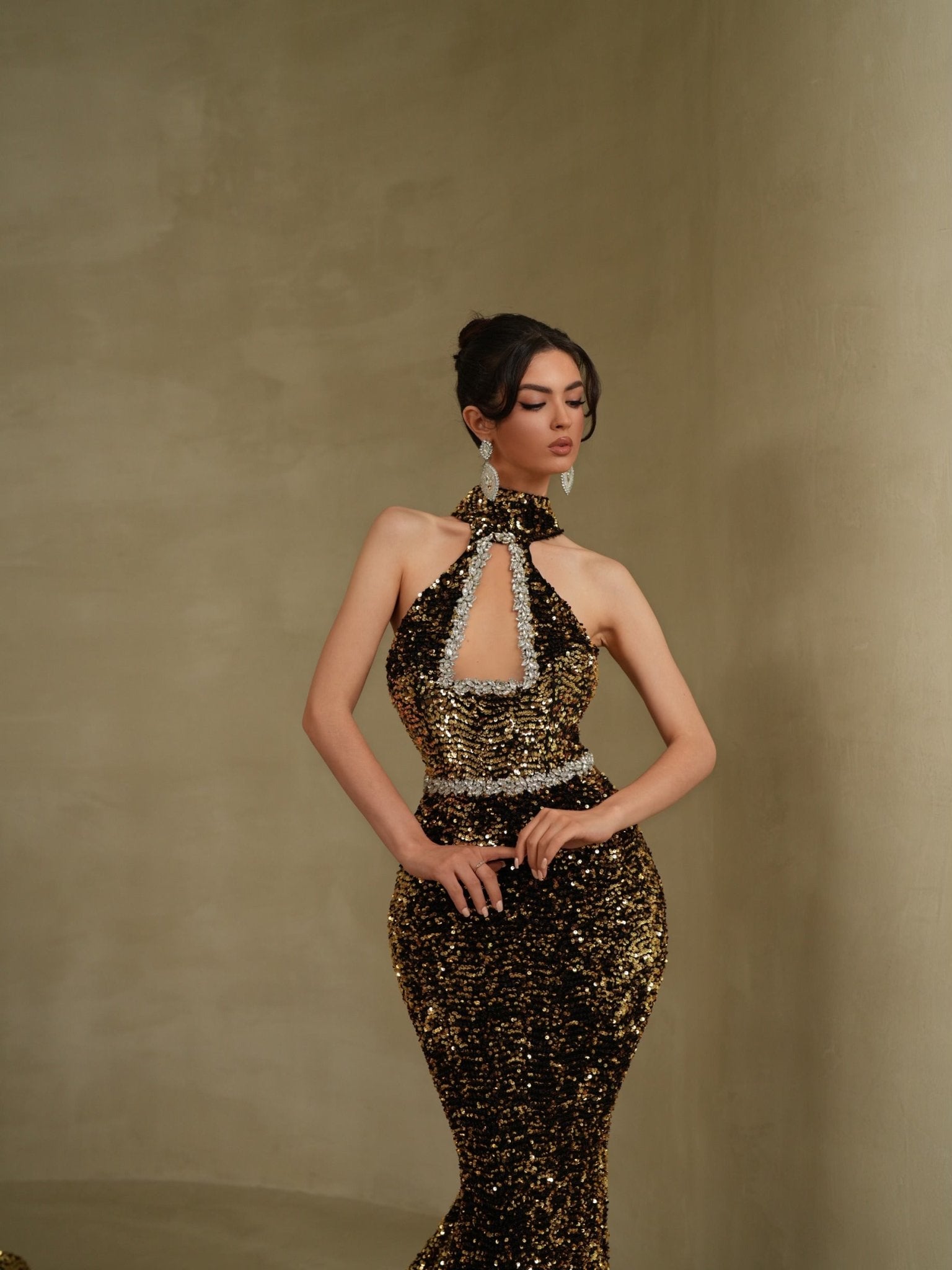 Gold top black bottom dress sale