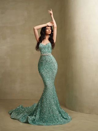 Chic and Graceful Mint Sleeveless Long Dress for Special Occasions