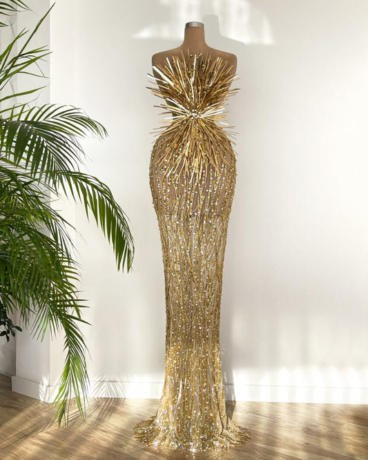 GoldGold DetailsLong DressWomen - Blini Fashion House