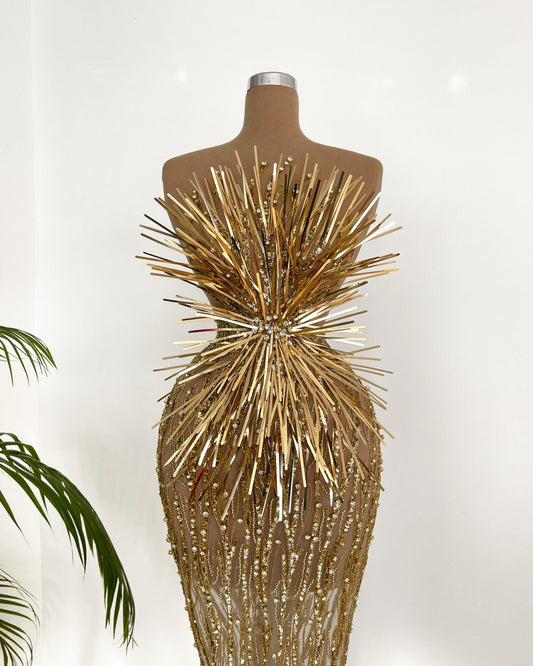 GoldGold DetailsLong DressWomen - Blini Fashion House