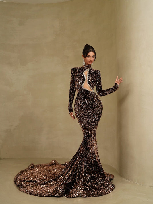 Stylish High Neck Long Sleeve Dress for Formal Occasions