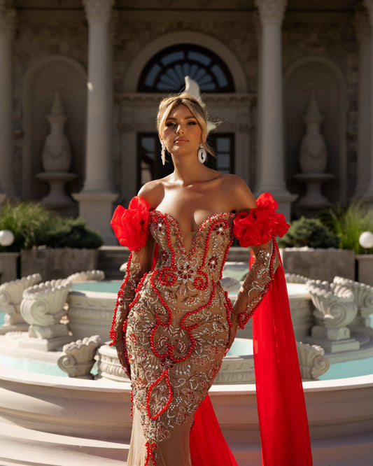 Elegant Off Shoulder Dress with Stylish Side Cape