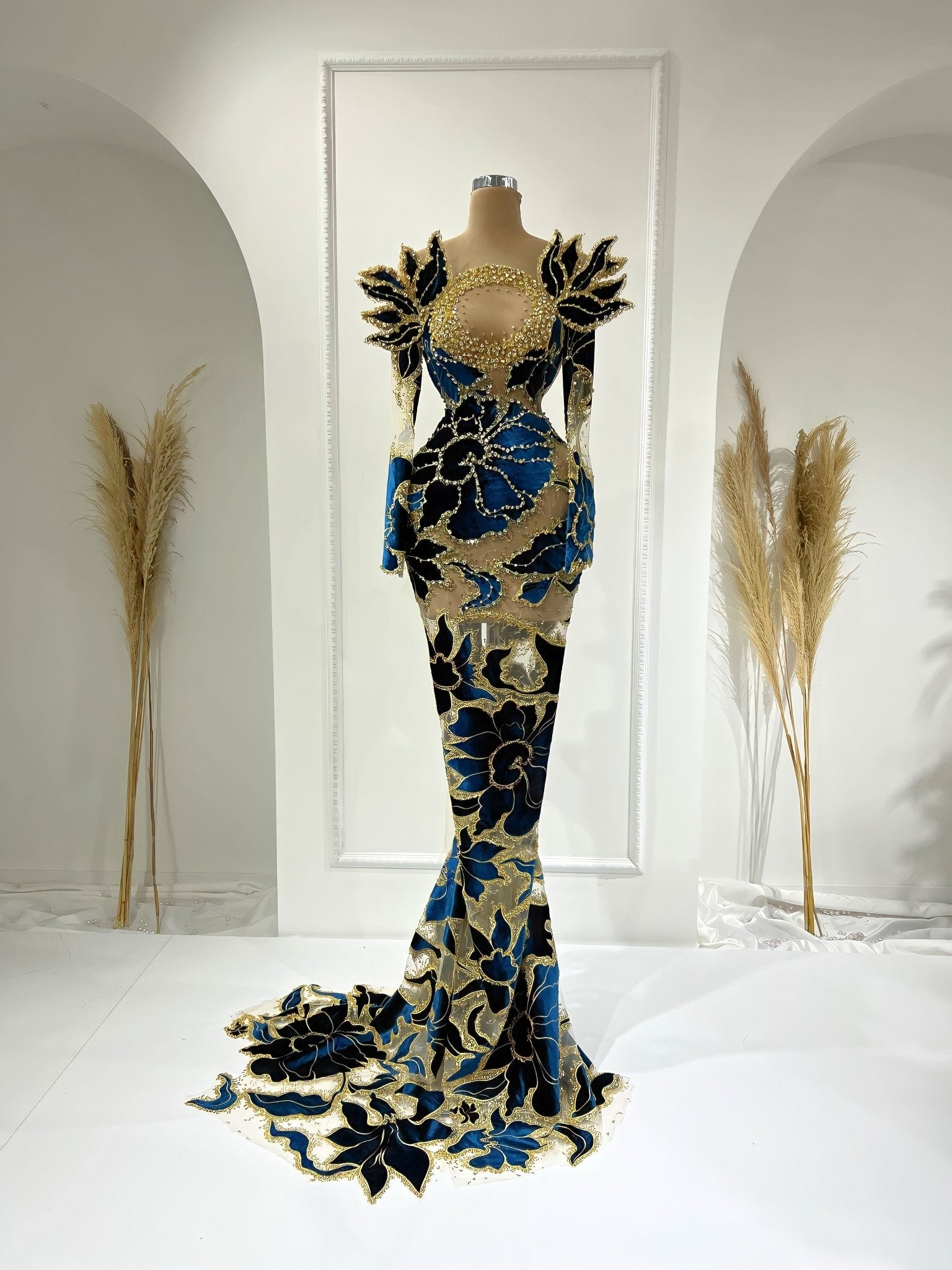 CrystalsFlowersLong DressWomen - Blini Fashion House