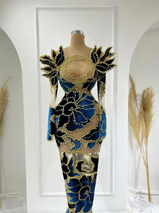 CrystalsFlowersLong DressWomen - Blini Fashion House