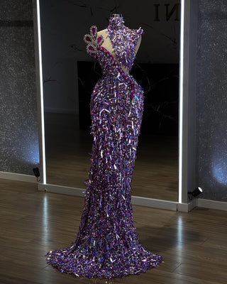 High NeckLight PurpleLong DressWomen - Blini Fashion House