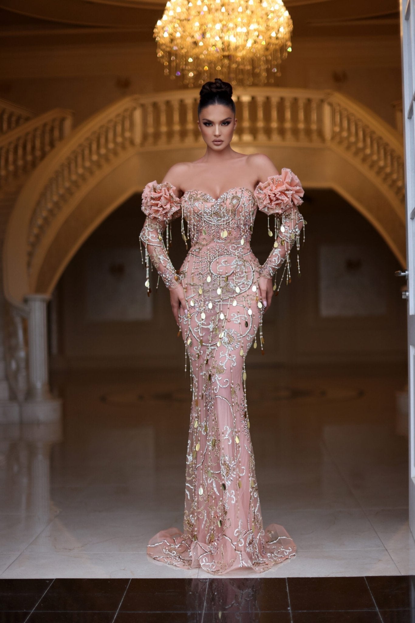 Off Shoulder Dress in Peach Color