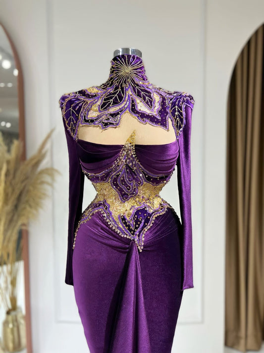 BeadsHigh NeckLong DressWomen - Blini Fashion House