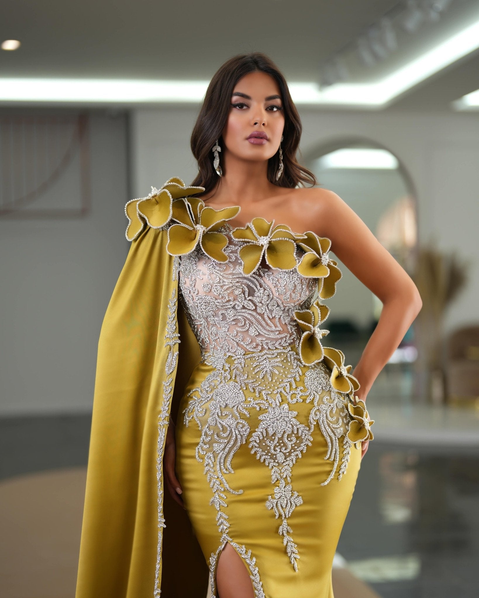 BeadsCrystalsDeep SlitWomen - Blini Fashion House