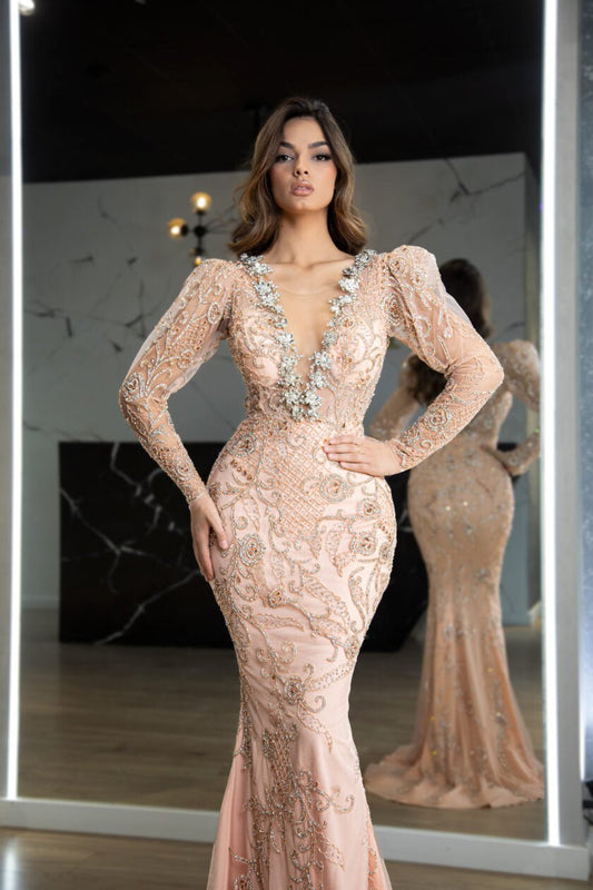 Deep V NecklineLong DressLuxoriousWomen - Blini Fashion House