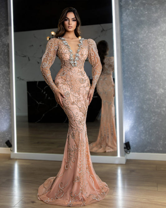 Deep V NecklineLong DressLuxoriousWomen - Blini Fashion House