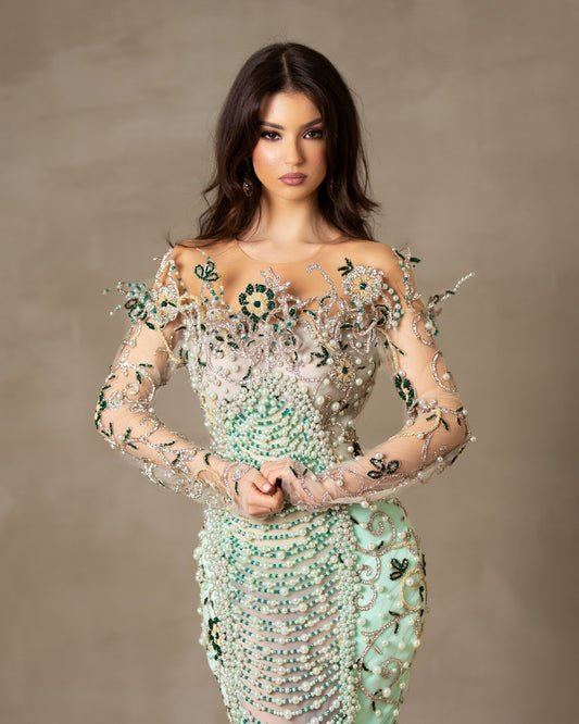 Lira Light Green Dress Embellished with Beads