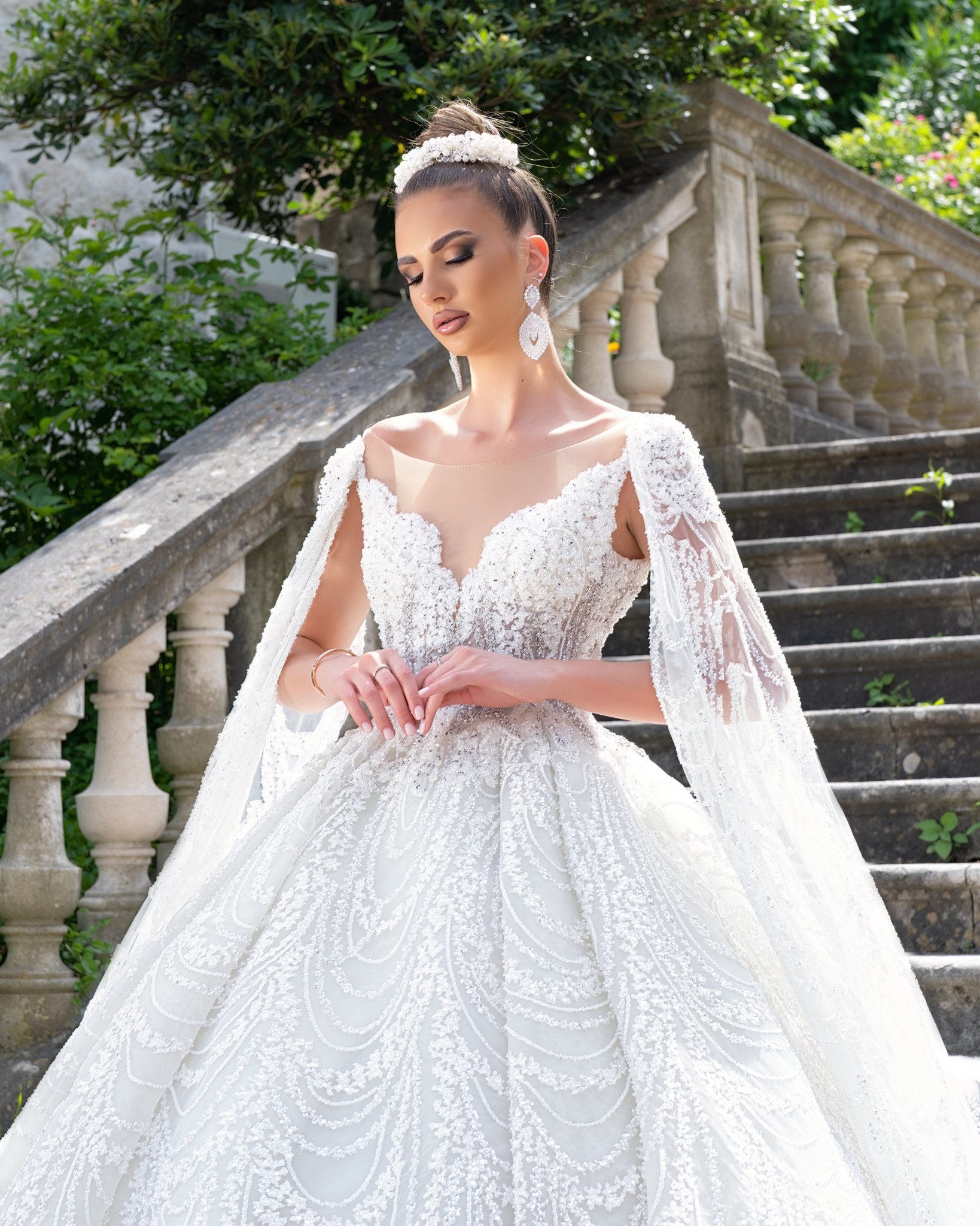 Lisara Side Cape Bridal Gown Blini Fashion House