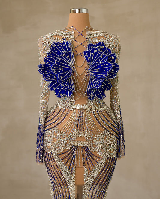 Chic Chest Cut-Out Dress Adorned with Sparkling Stone Embellishments