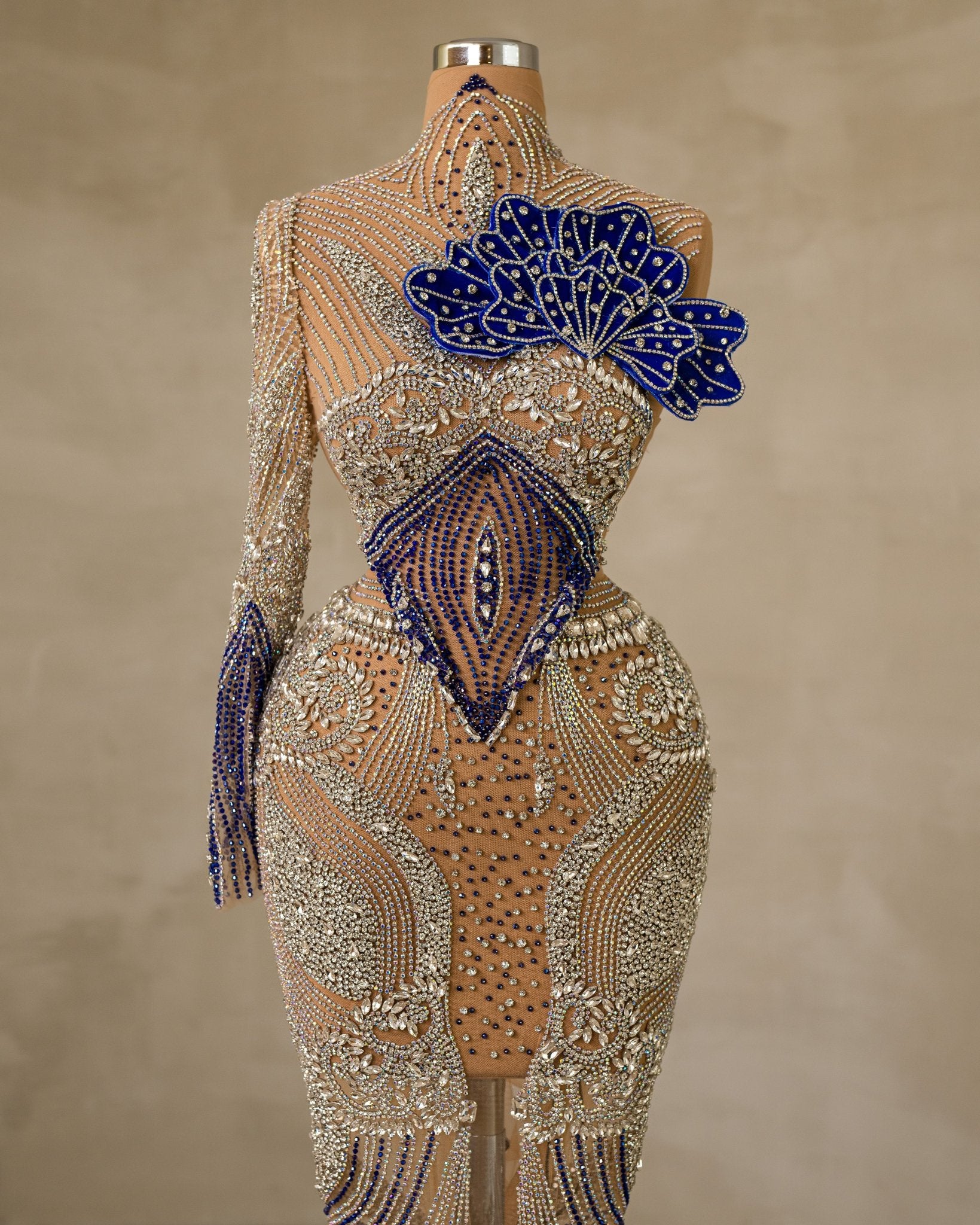 Elegant High Neck Dress Adorned with Sparkling Stone Embellishments