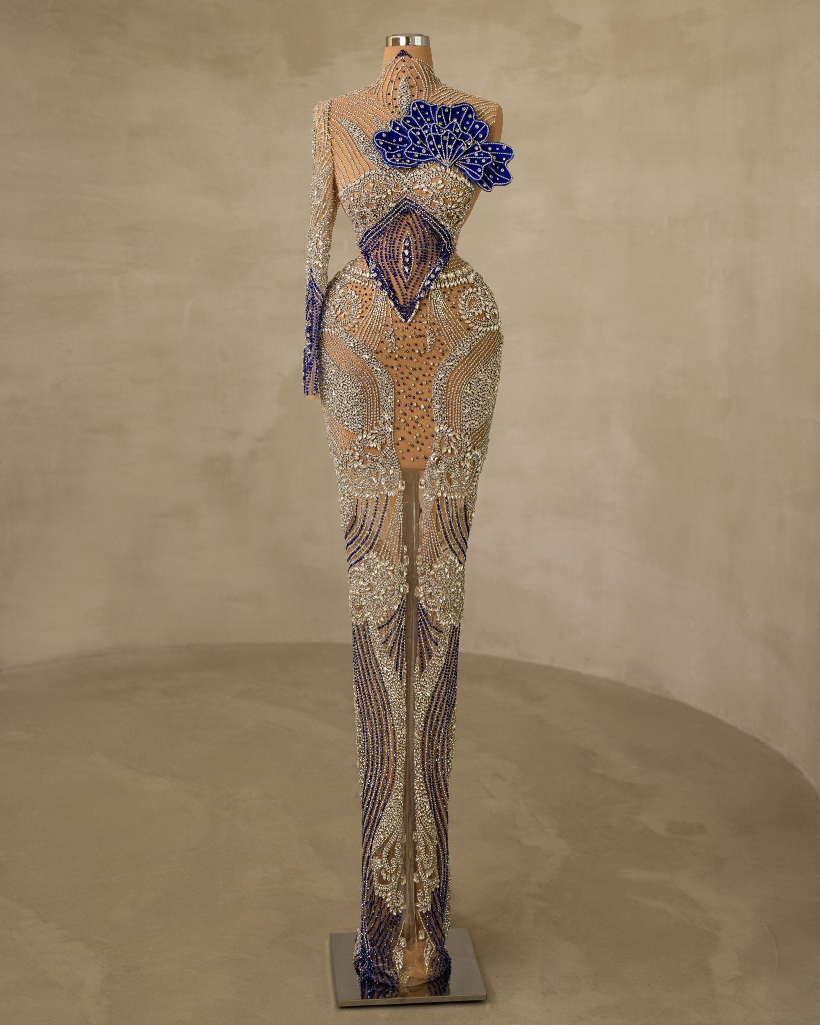 Stunning Stone-Embellished High Neck Dress for a Glamorous Look