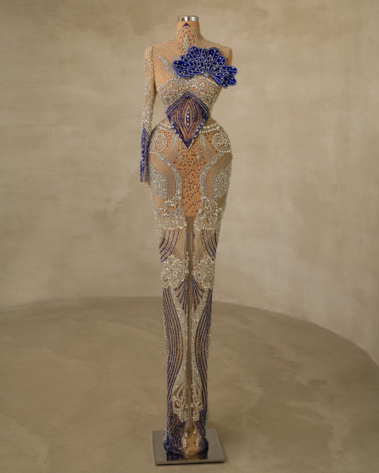 Stunning Stone-Embellished High Neck Dress for a Glamorous Look