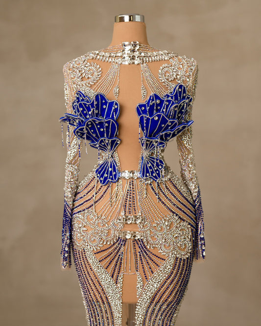 Elegant Long Sleeve Dress Adorned with Sparkling Stone Embellishments