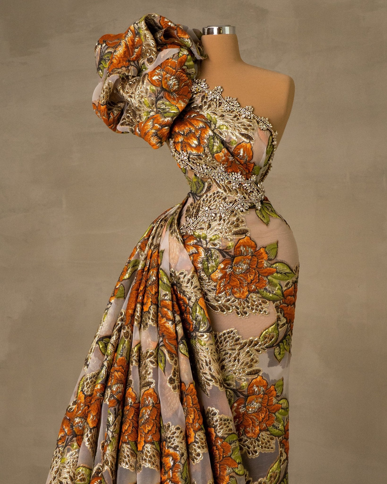 One-shoulder Dress with Side Tail - Bold and Vibrant