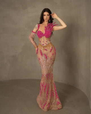 Long dress embellished with beads