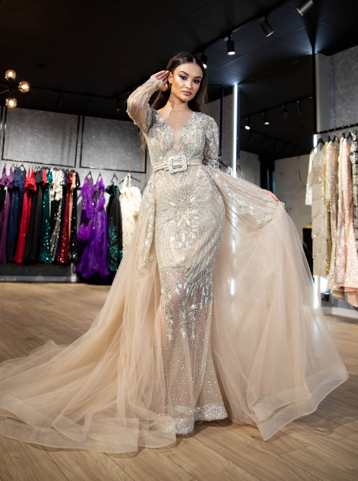 BeadsCrystalsDeep V NecklineWomen - Blini Fashion House