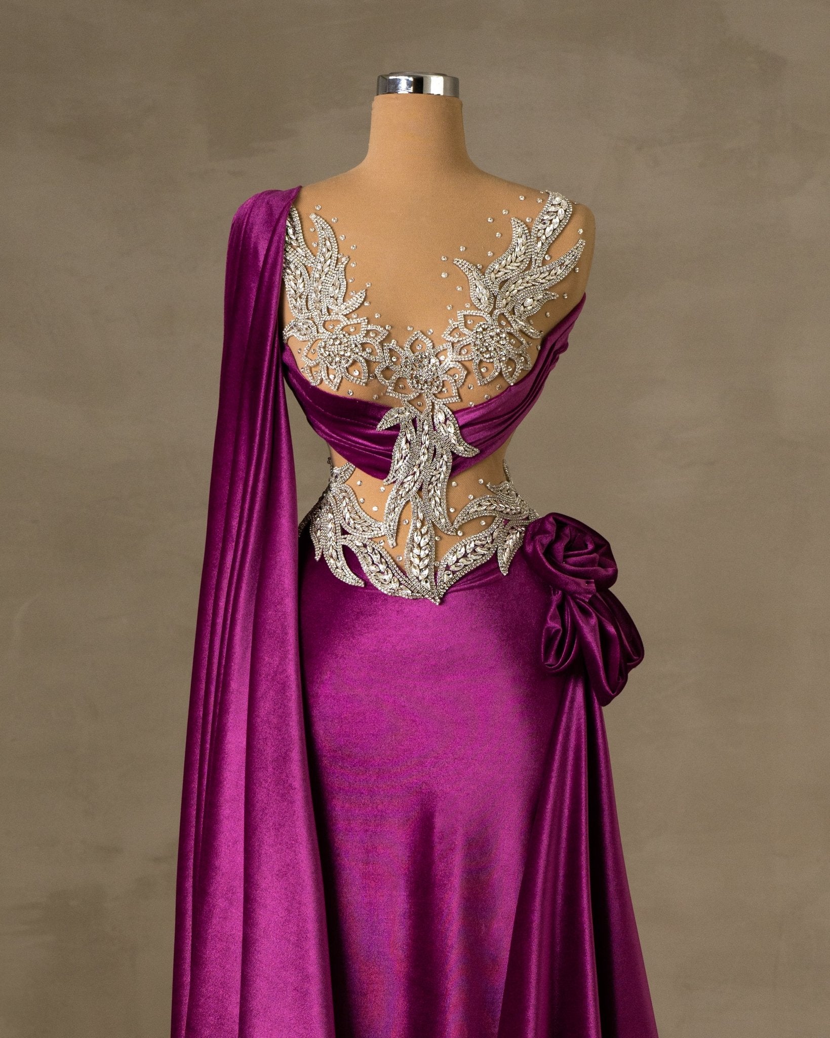Velvet Dress with Cape and Tail