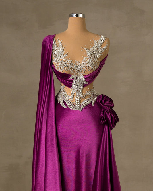 Velvet Dress with Cape and Tail