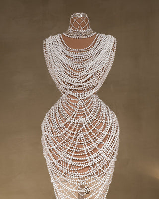 High neck bridal dress with pearls