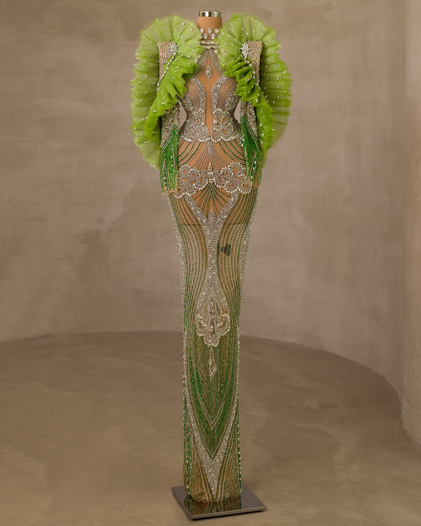 Stunning Stone and Tulle Embellished Cut-in Chest Dress for a Glamorous Look