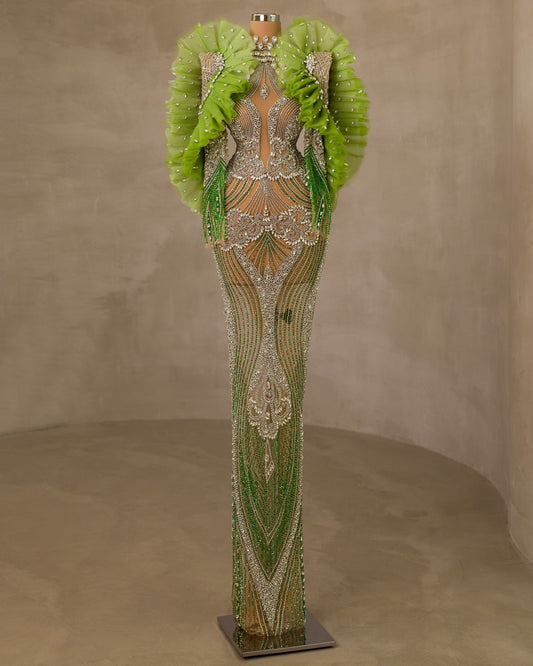 Stunning Stone and Tulle Embellished Cut-in Chest Dress for a Glamorous Look