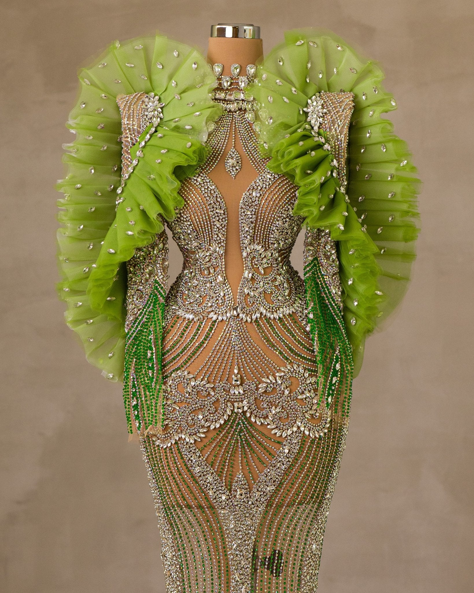 Chic Cut-in Chest Dress Adorned with Sparkling Stones and Tulle Embellishments