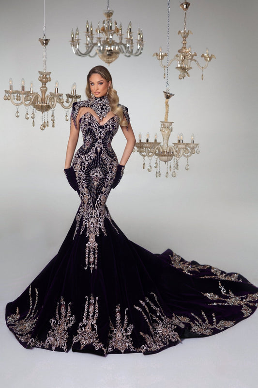 Luxury Velvet Purple Dress for Special Occasions - Silver Details and Mermaid Silhouette