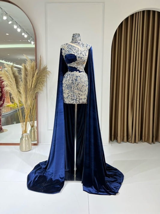 High NeckLuxoriousNavy BlueWomen - Blini Fashion House