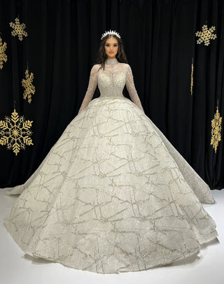 Luriana High-Neck White Bridal Gown
