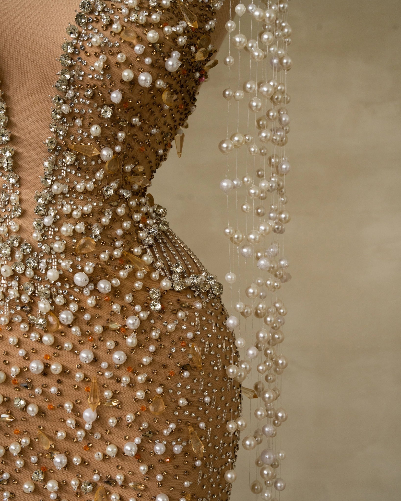 Pearl-Embellished Formal Dress - Full-Length