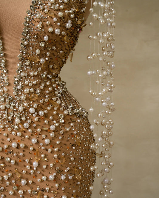Pearl-Embellished Formal Dress - Full-Length