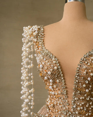 Crystal-Studded Evening Gown - Long Dress