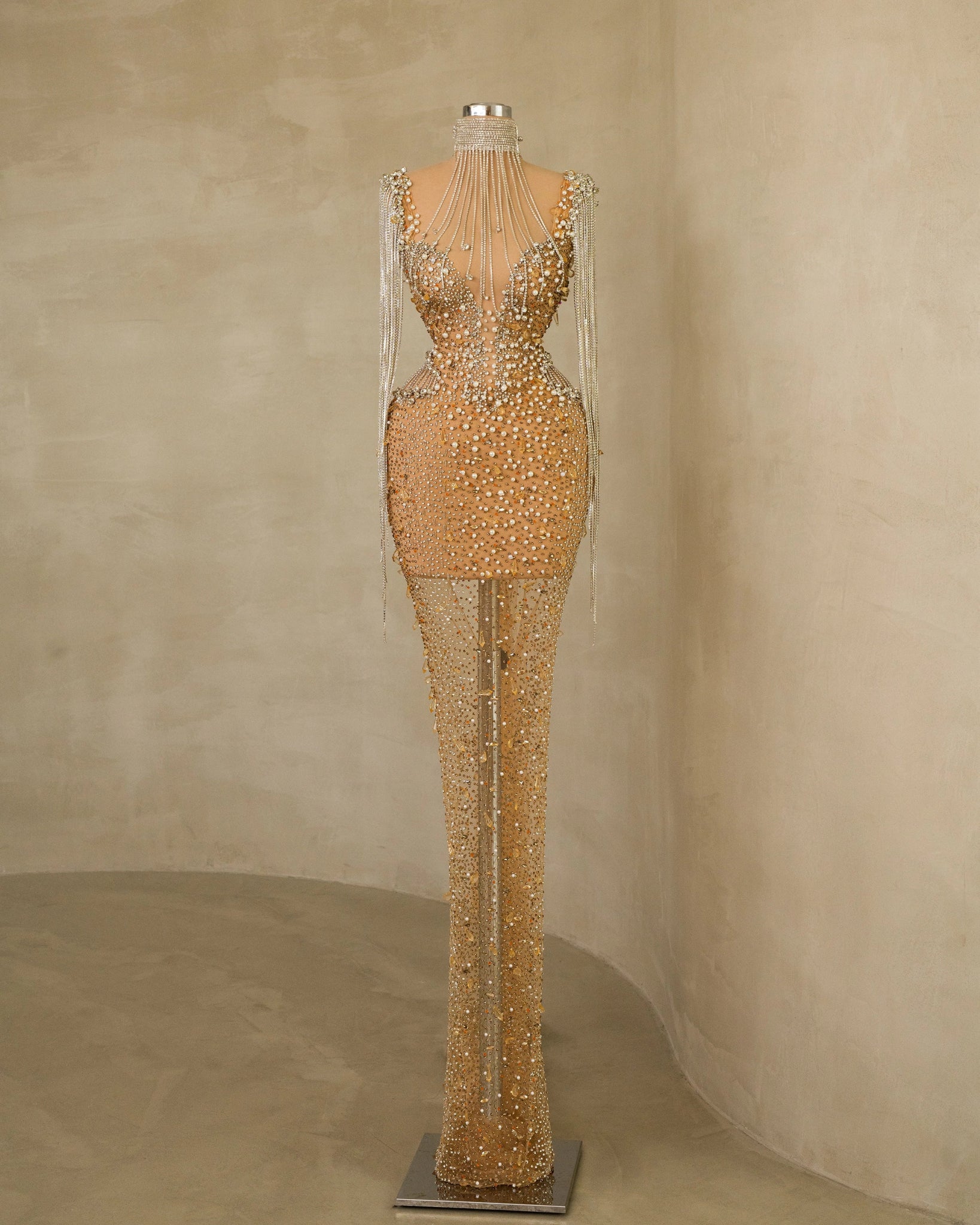 Luxurious Pearl and Crystal Embellished Gown