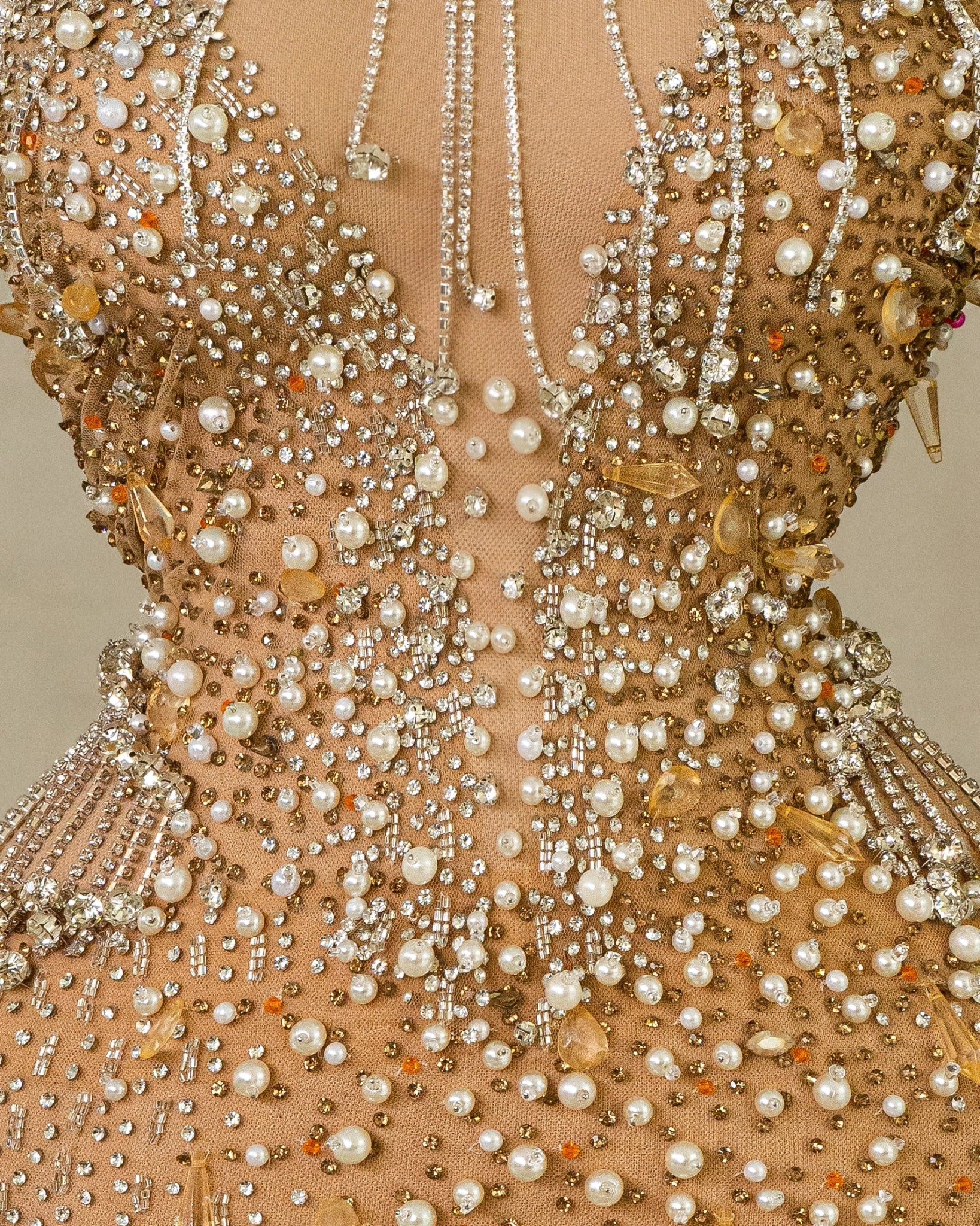 Elegant High Neck Dress - Crystal Tassel Detail